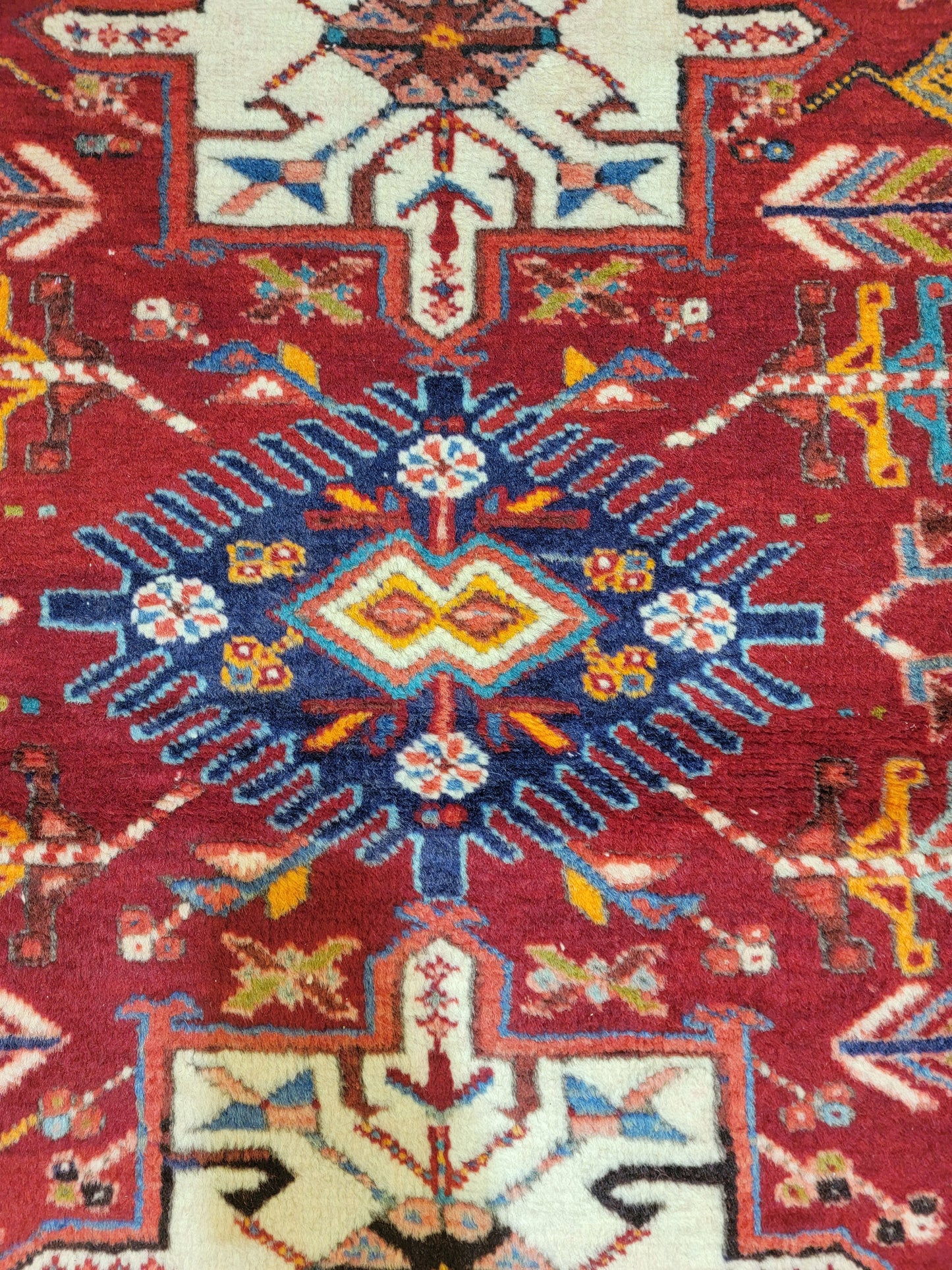 Antique Hand-Knotted Wool Runner Heriz Karajeh 3'5" x 18'