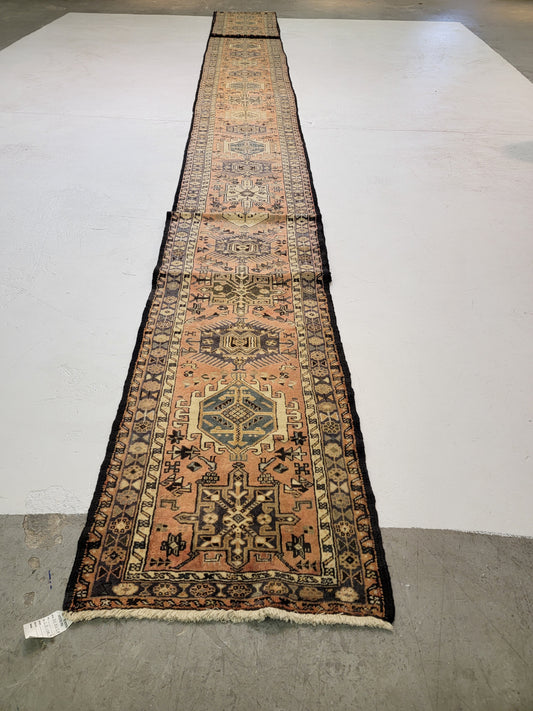 Antique Hand-Knotted Wool Runner Heriz Karajeh 2'8" x 38'8"