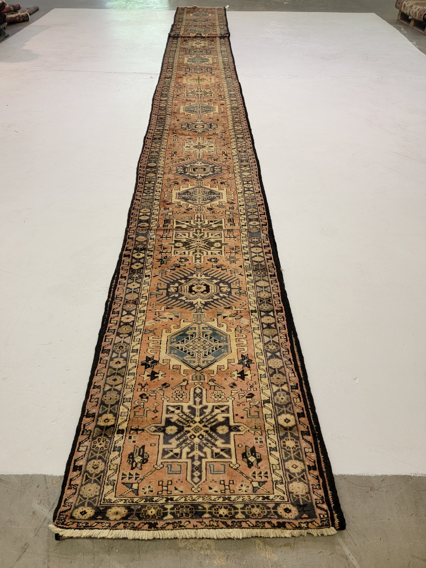 Antique Hand-Knotted Wool Runner Heriz Karajeh 2'8" x 38'8"
