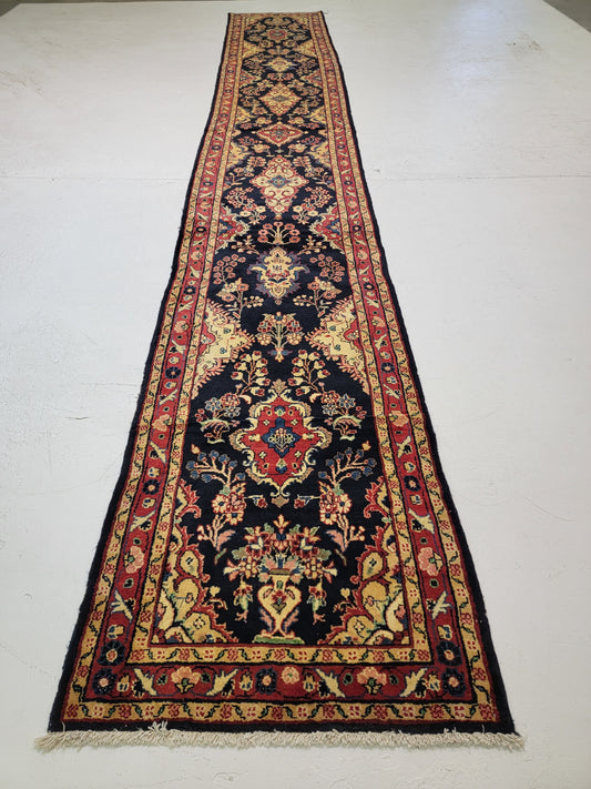 Antique Hand-Knotted Wool Runner Hamedan 2'10" x 20'3"