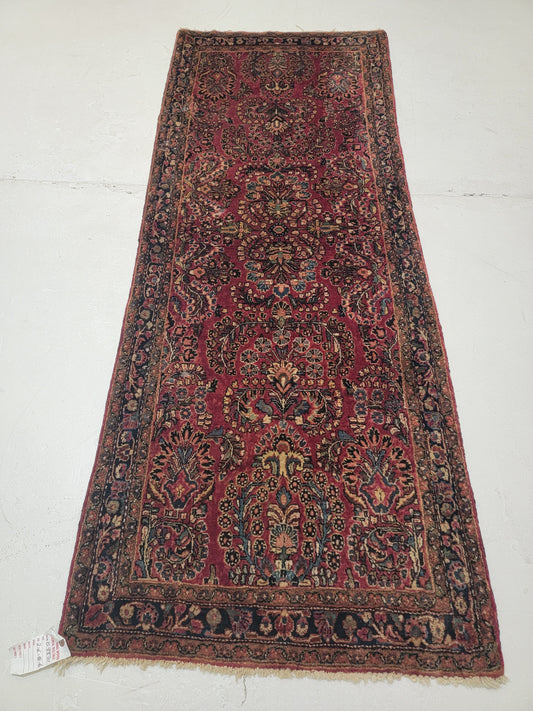 Antique Hand-Knotted Wool Runner Sarouk Mohajeran 2'6" x 6'6"