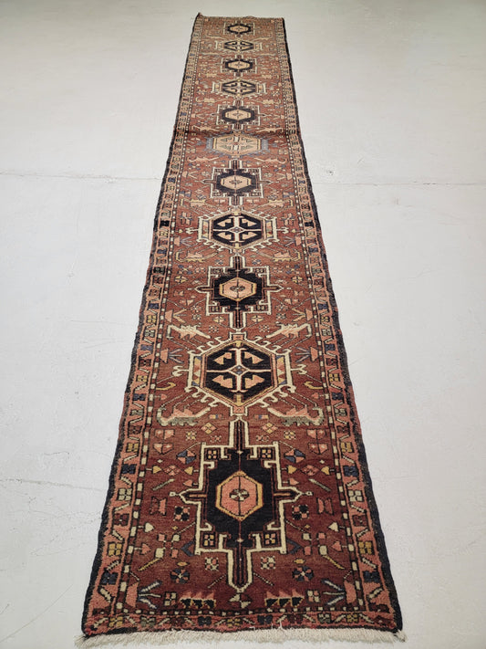 Antique Hand-Knotted Wool Runner Heriz Karajeh 2'5" x 14'