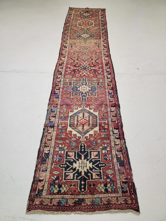 Antique Hand-Knotted Wool Runner Heriz Karajeh 2'5" x 12'3"