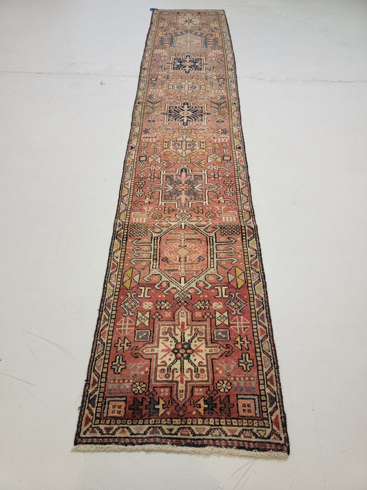 Antique Hand-Knotted Wool Runner Heriz Karajeh 2'4" x 12'4"