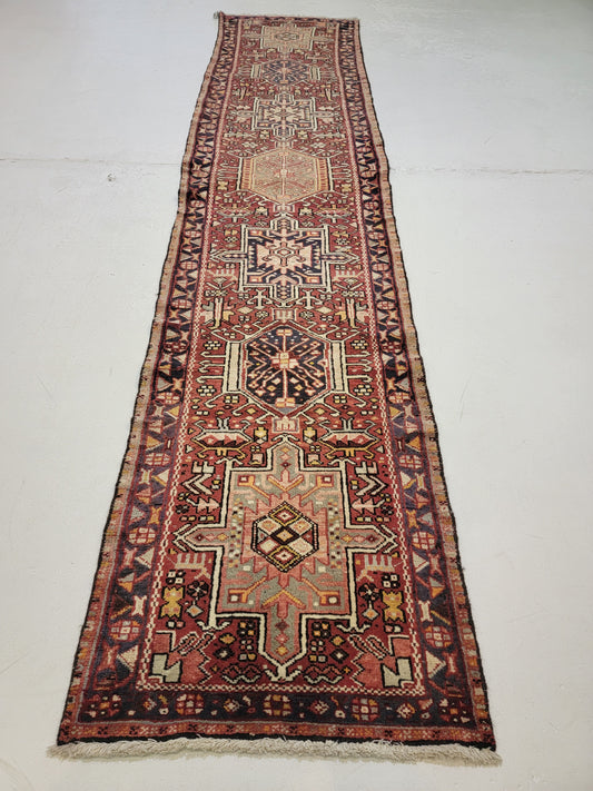 Hand-Knotted Wool Runner Antique Heriz Karajeh 2'3" x 12'6"