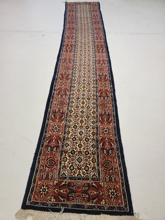 Antique Hand-Knotted Wool Runner Mood Mashad 2'6" x 13'4"