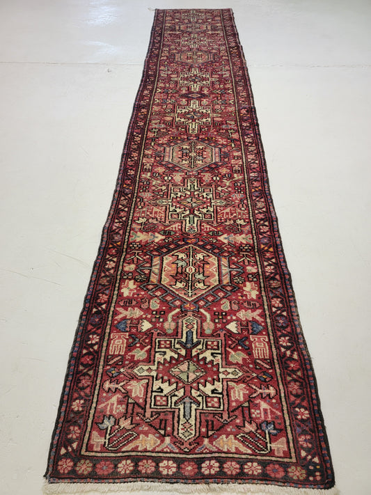 Antique Hand-Knotted Wool Runner Heriz Karajeh 2'8" x 13'11"