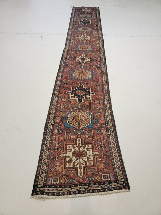Antique Hand-Knotted Wool Runner Heriz Karajeh 2'2" x 13'9"