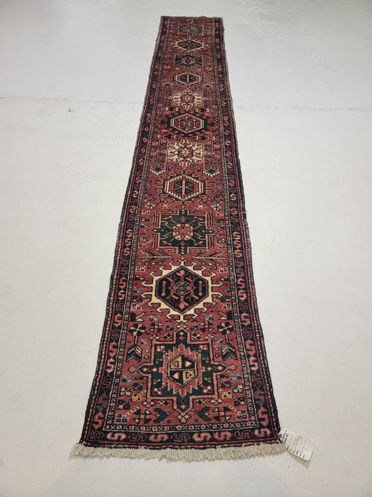 Antique Hand-Knotted Wool Runner Heriz Karajeh 2' x 12'4"