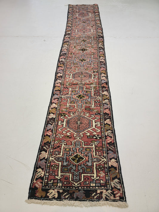 Antique Hand-Knotted Wool Runner Heriz Karajeh 2'2" x 12'1"