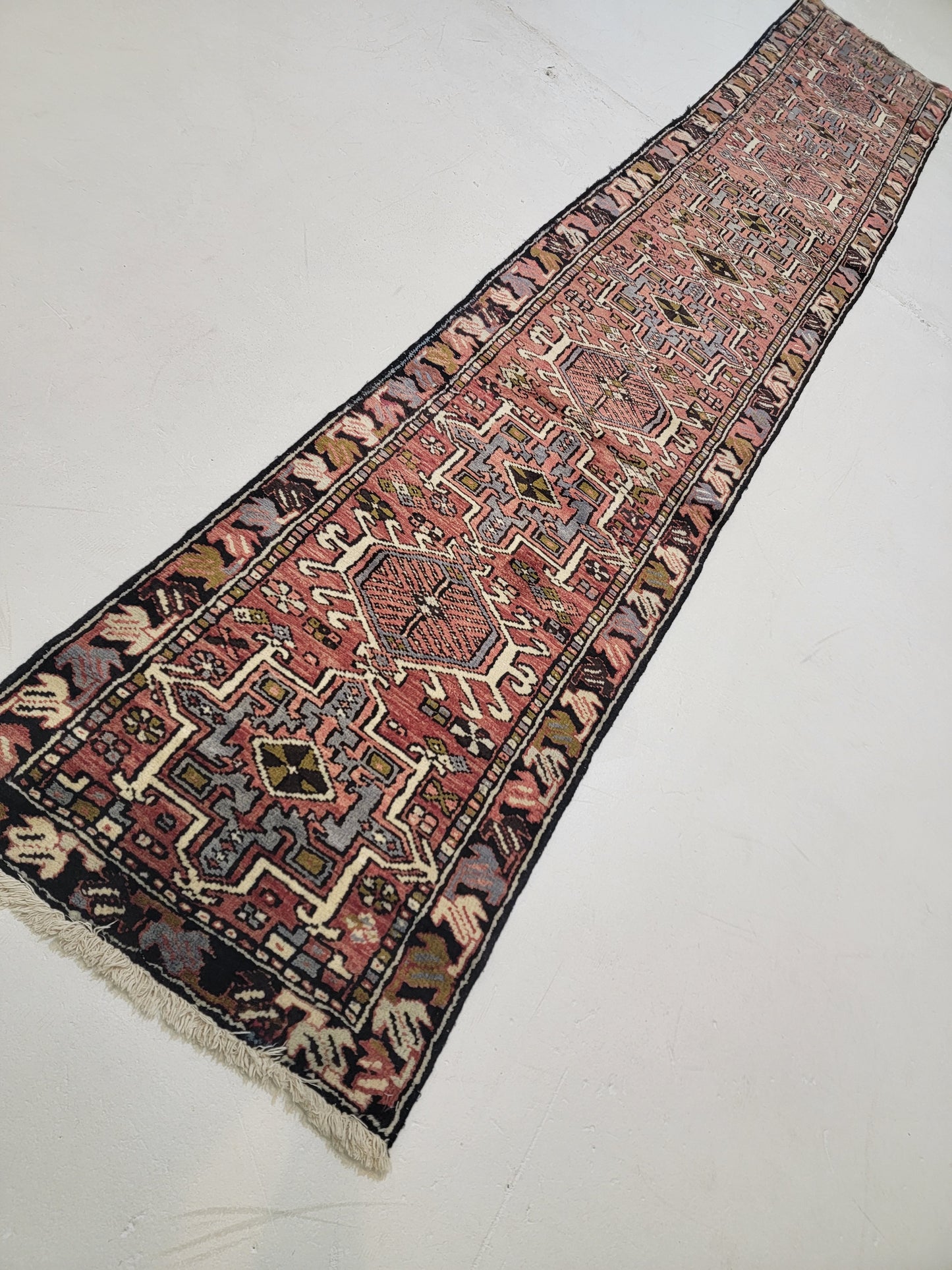 Antique Hand-Knotted Wool Runner Heriz Karajeh 2'2" x 12'1"