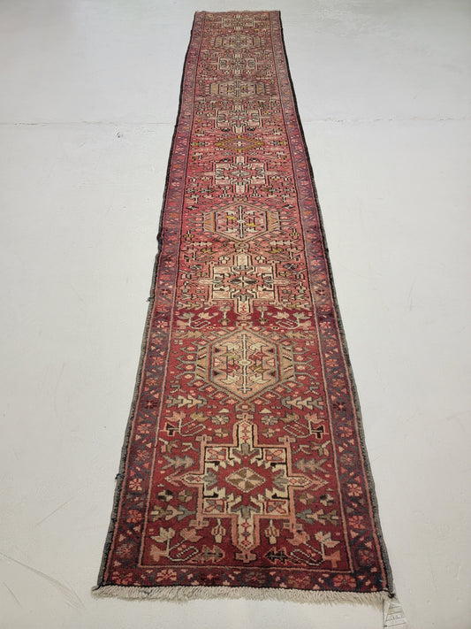 Antique Hand-Knotted Wool Runner Heriz Karajeh 2'2" x 12'7"