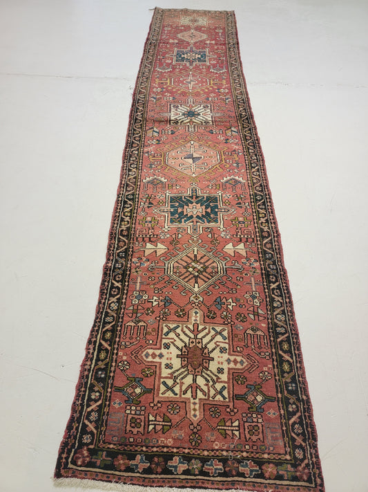 Antique Hand-Knotted Wool Runner Heriz Karajeh 2'8" x 12'8"