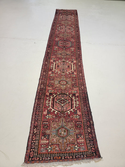 Antique Hand-Knotted Wool Runner Heriz Karajeh 2'3" x 13'2"