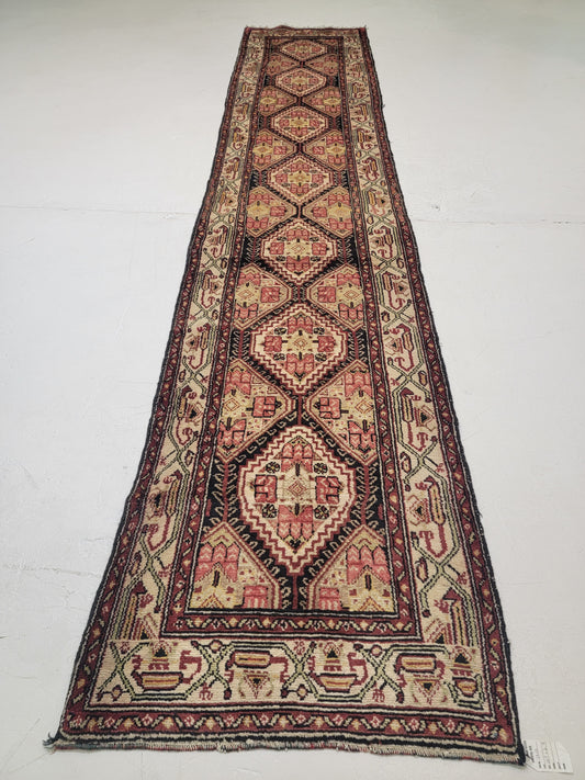 Antique Hand-Knotted Wool Runner Angeles Hamedan 2'8" x 13'7"
