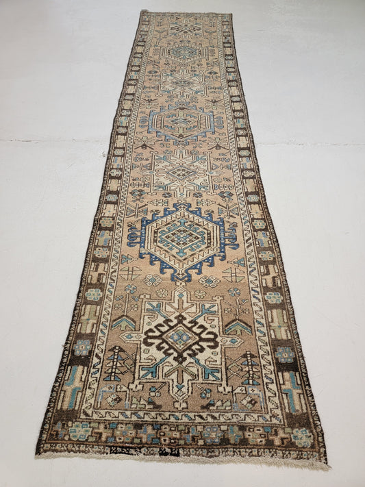 Antique Hand-Knotted Wool Runner Heriz Karajeh 2'10" x 11'10"