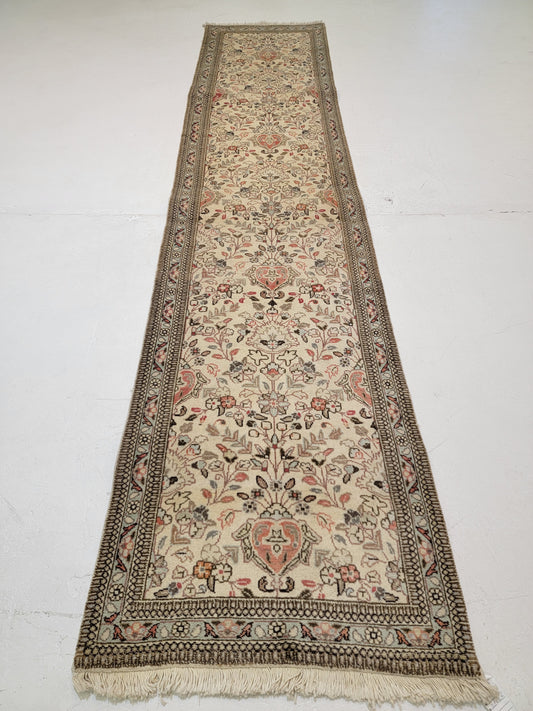 Antique Hand-Knotted Wool Runner Tabriz Tabatabaei 2'6" x 12'6"