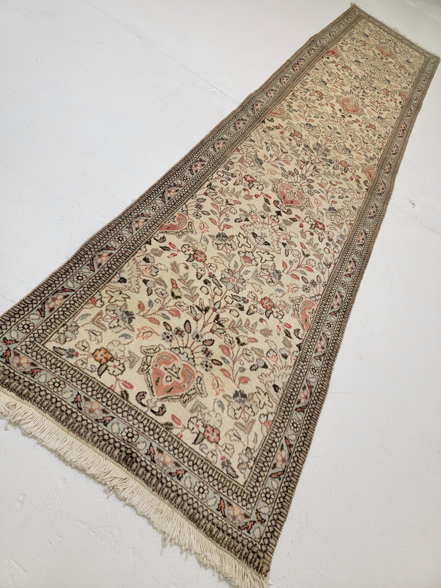 Antique Hand-Knotted Wool Runner Tabriz Tabatabaei 2'6" x 12'6"