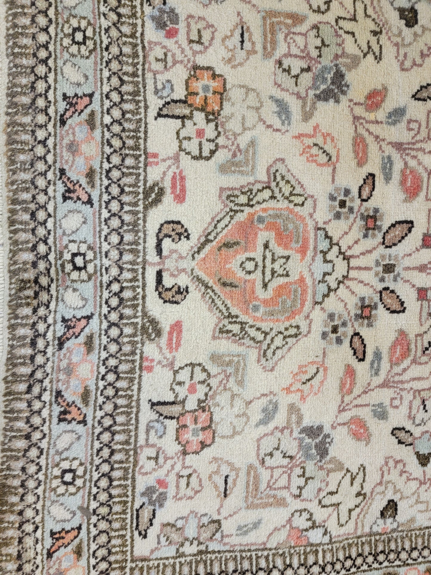 Antique Hand-Knotted Wool Runner Tabriz Tabatabaei 2'6" x 12'6"