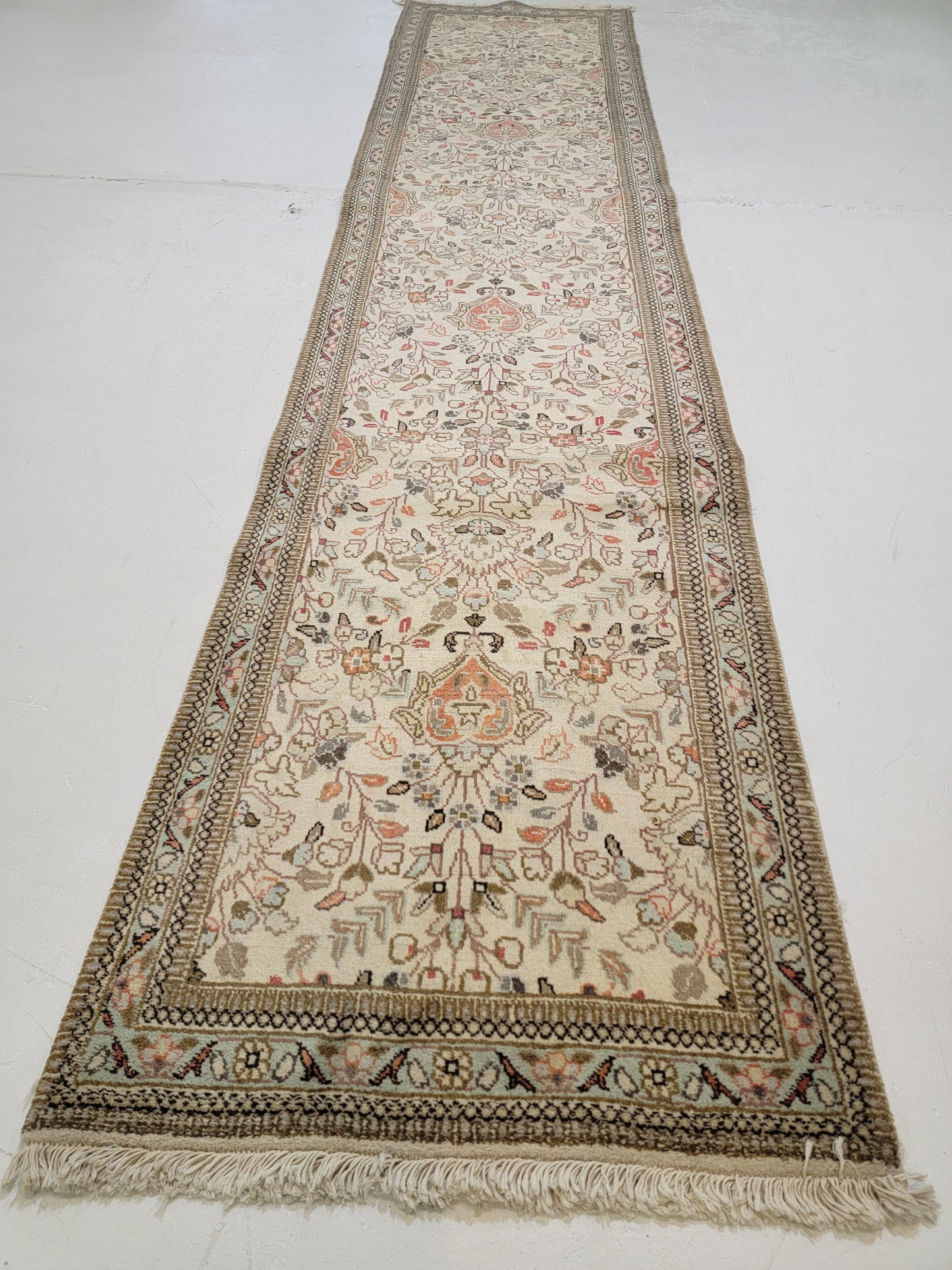 Antique Hand-Knotted Wool Runner Tabriz Tabatabaei 2'6" x 12'6"