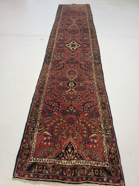 Antique Hand-Knotted Wool Runner Hamedan Rudbar 2'9" x 12'9"