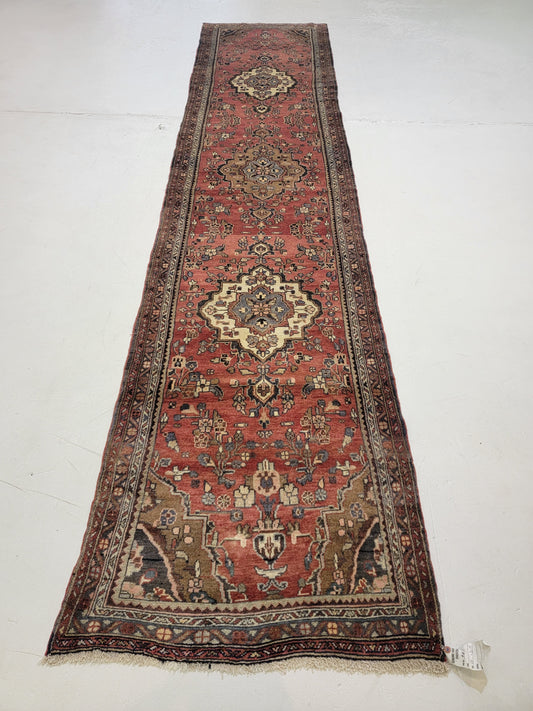 Antique Hand-Knotted Wool Runner Hamedan Rudbar 2'10" x 13'