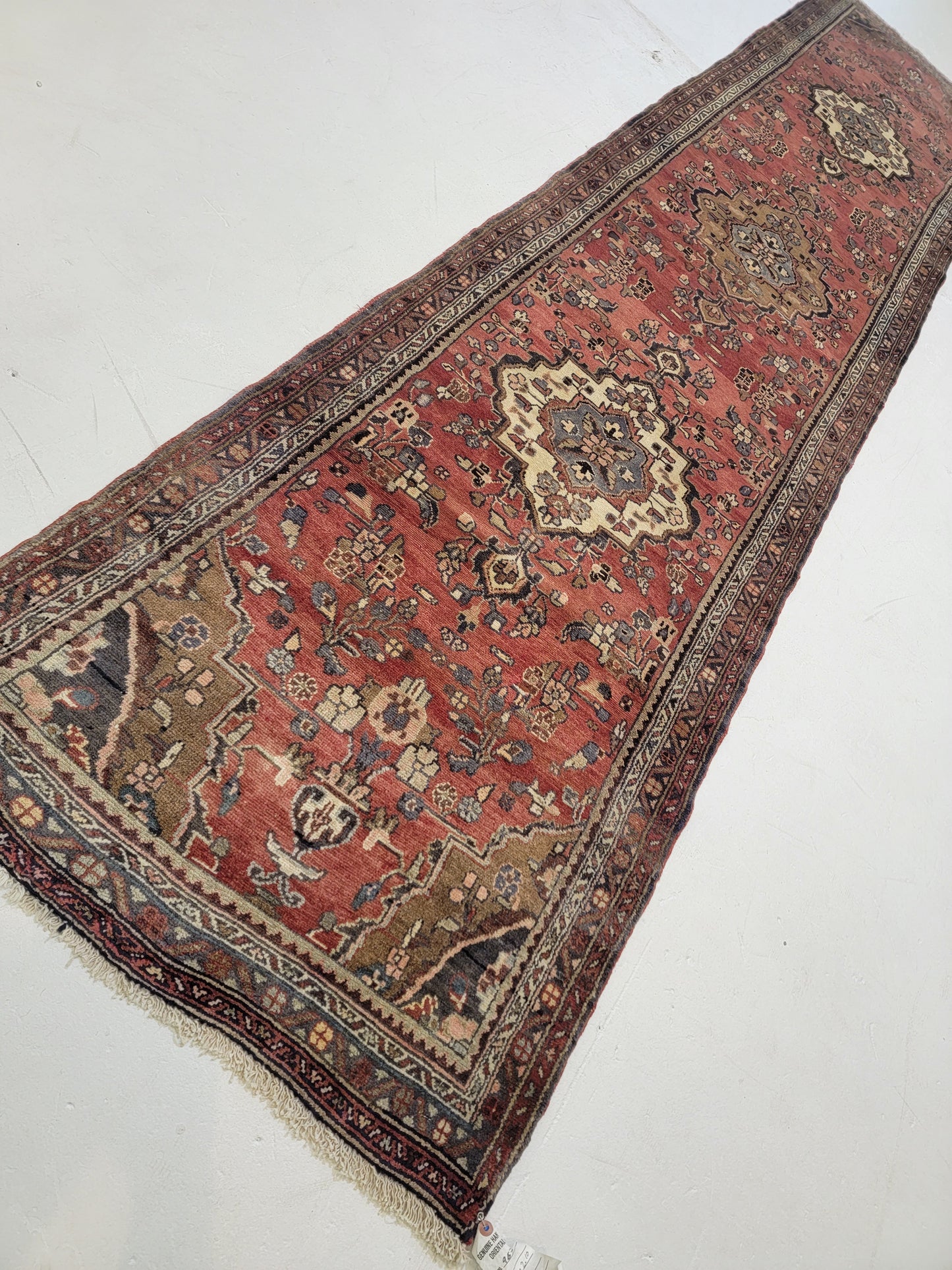 Antique Hand-Knotted Wool Runner Hamedan Rudbar 2'10" x 13'