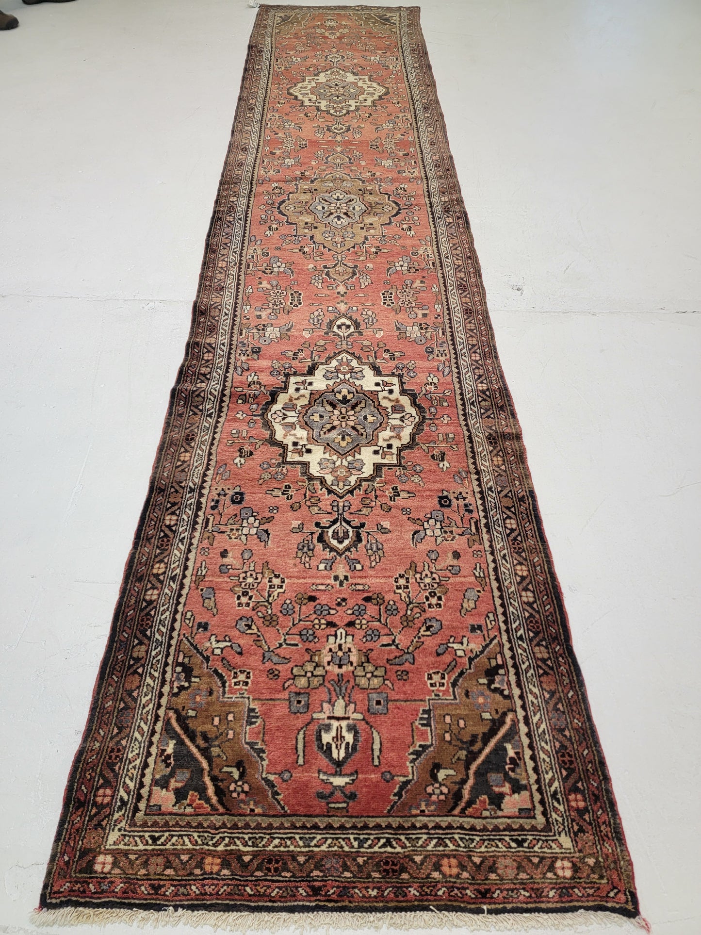 Antique Hand-Knotted Wool Runner Hamedan Rudbar 2'10" x 13'