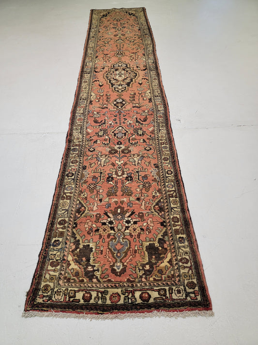 Antique Hand-Knotted Wool Runner Hamedan Rudbar 2'9" x 13'8"