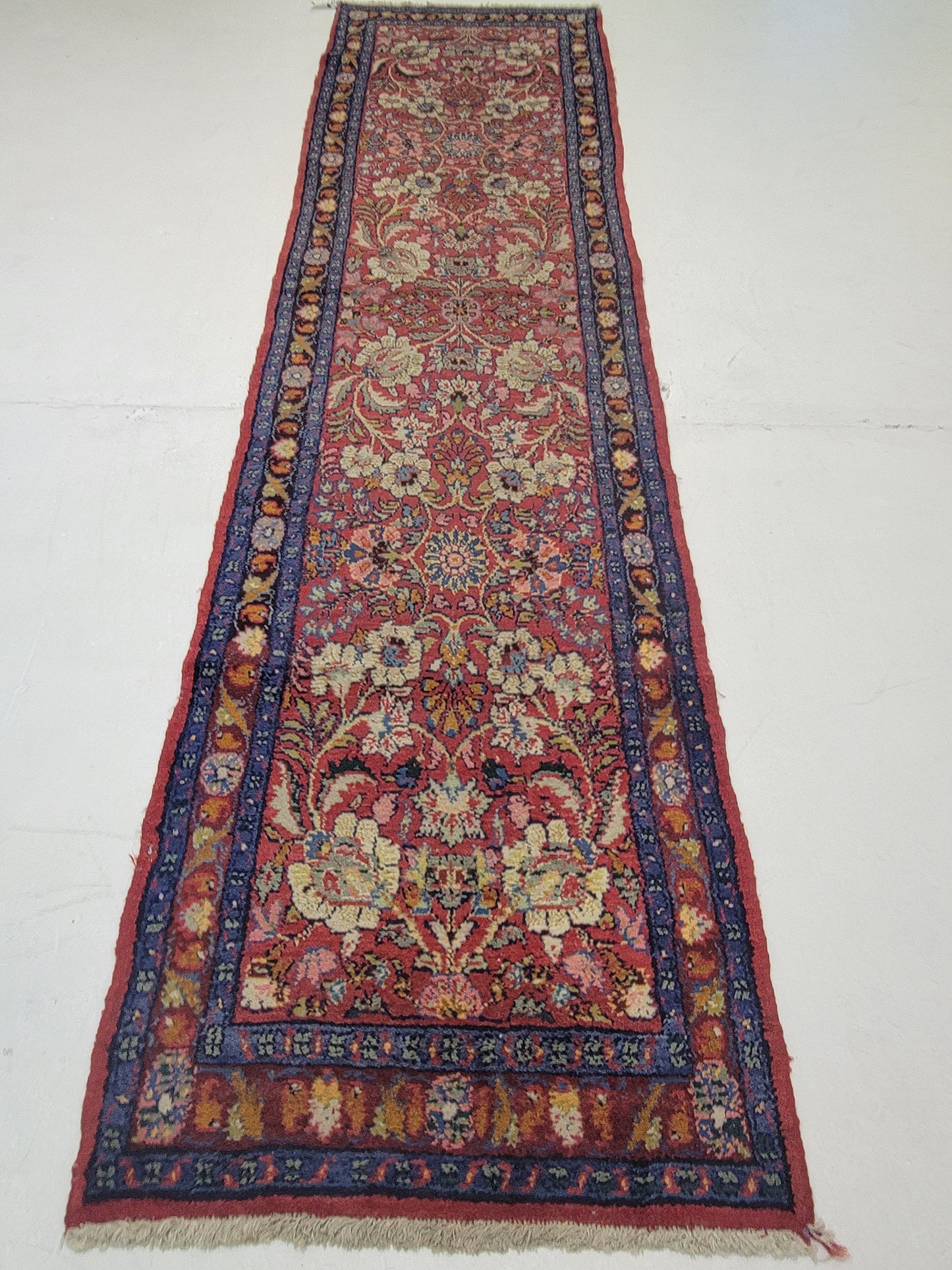 Antique Hand-Knotted Wool Runner Mahal 2'10" x 11'8"