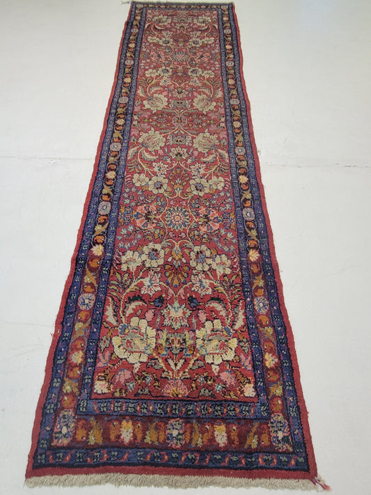 Antique Hand-Knotted Wool Runner Mahal 2'10" x 11'8"