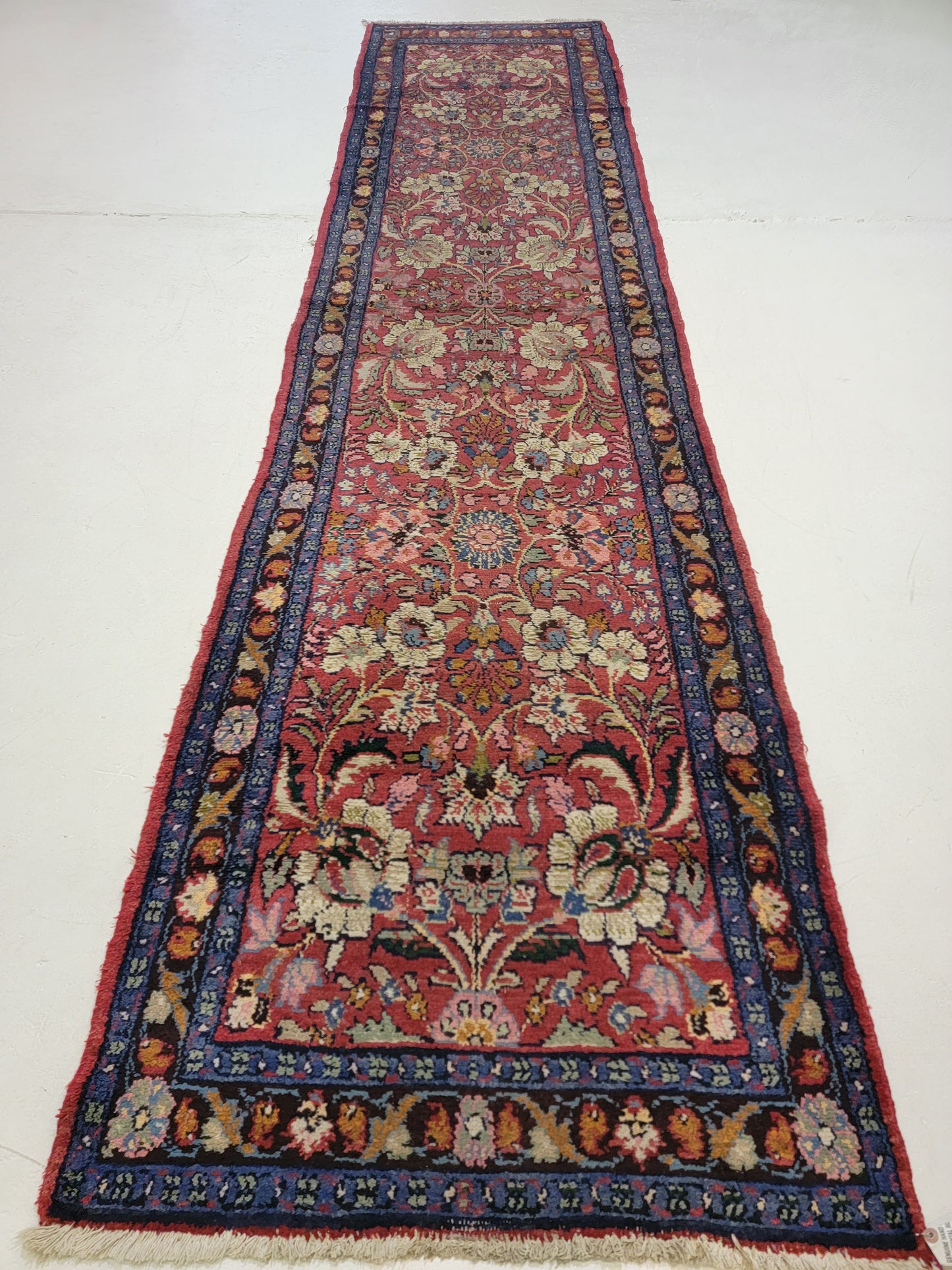Antique Hand-Knotted Wool Runner Mahal 2'10" x 11'8"