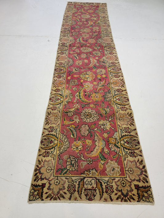Antique Hand-Knotted Wool Runner Tabriz Signed Rug 2'9" x 12'9"