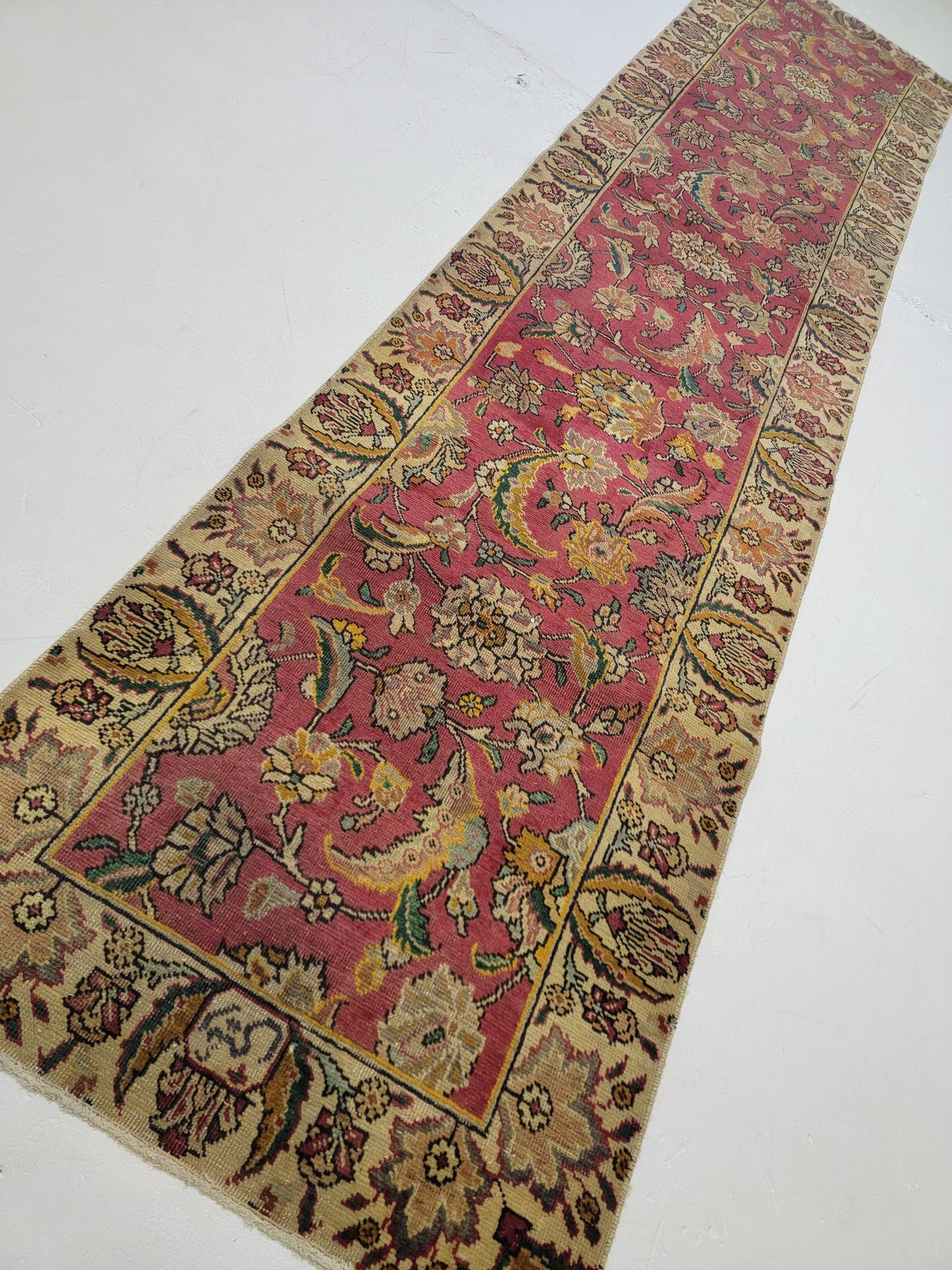 Antique Hand-Knotted Wool Runner Tabriz Signed Rug 2'9" x 12'9"