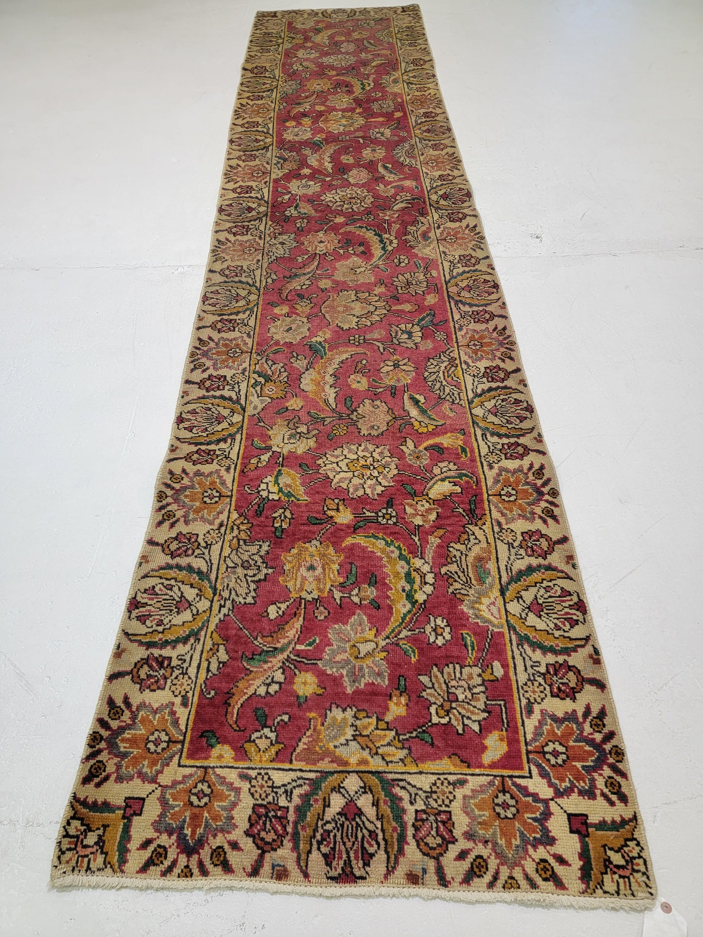 Antique Hand-Knotted Wool Runner Tabriz Signed Rug 2'9" x 12'9"