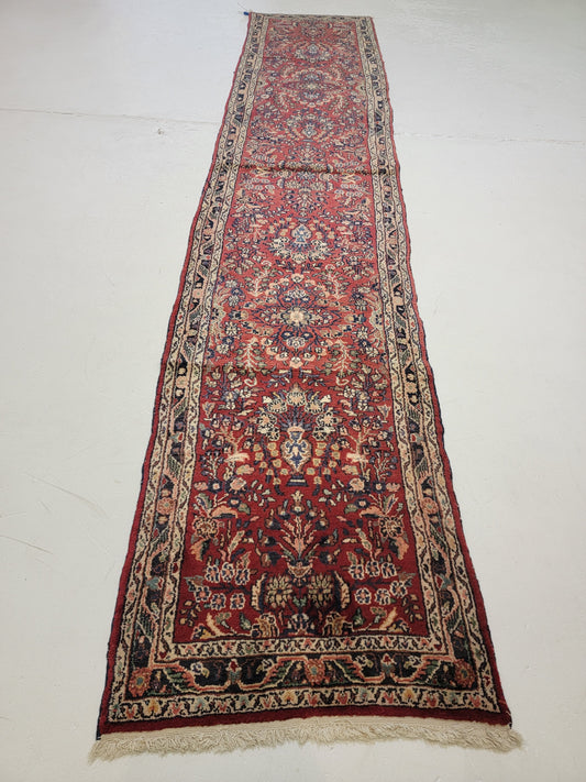 Antique Hand-Knotted Wool Runner Hamedan Rudbar 2'9" x 13'7"