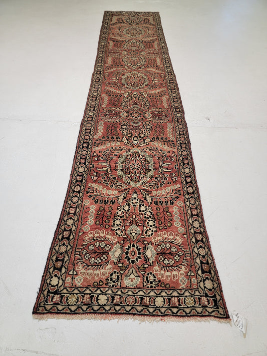 Antique Hand-Knotted Wool Runner Hamedan Rudbar 2'10" x 13'4"