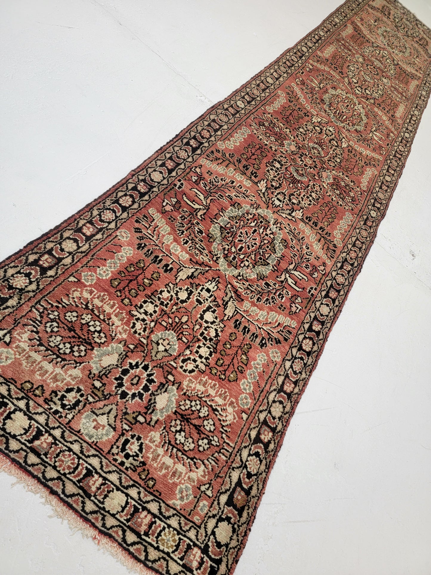 Antique Hand-Knotted Wool Runner Hamedan Rudbar 2'10" x 13'4"