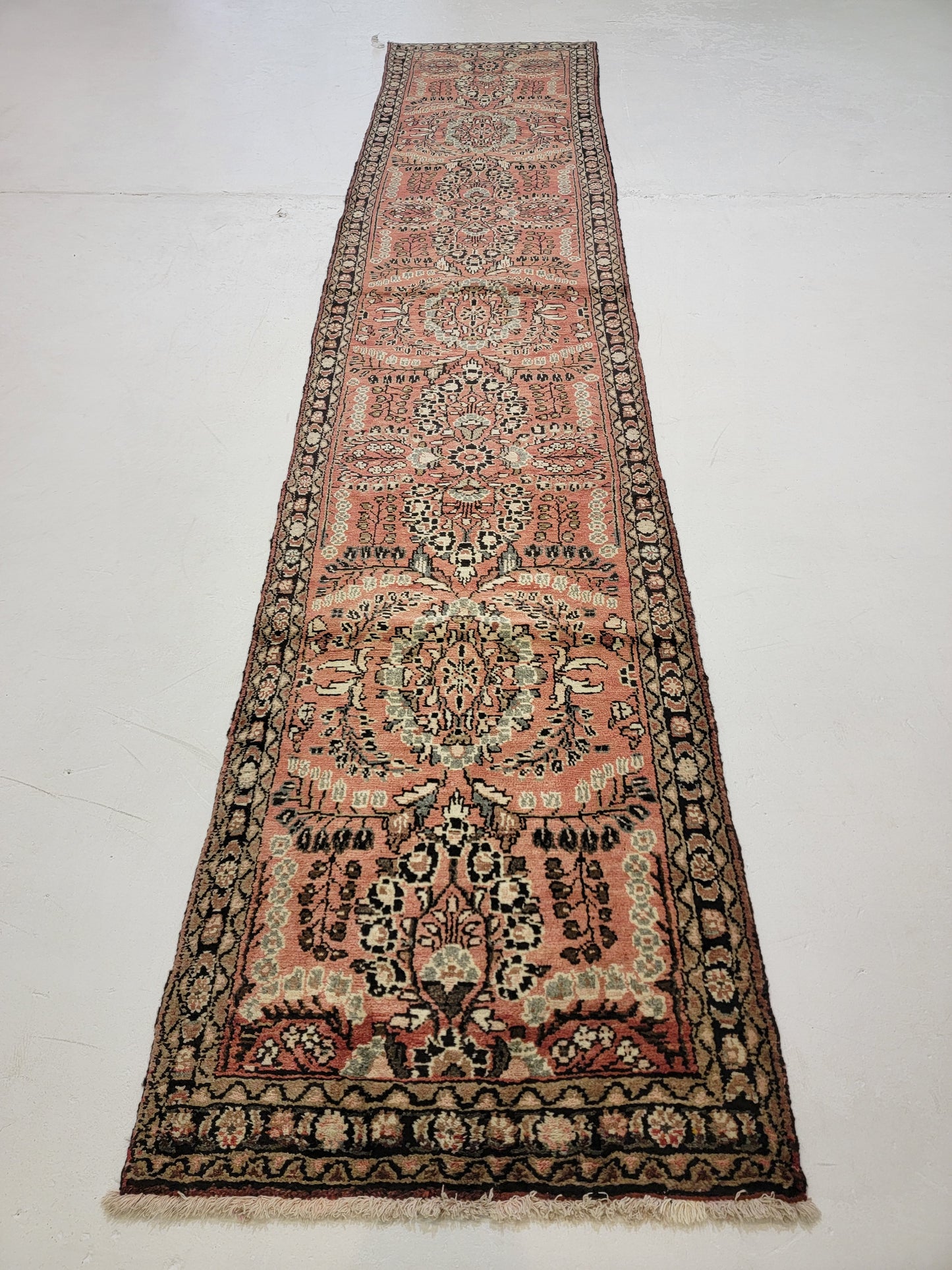 Antique Hand-Knotted Wool Runner Hamedan Rudbar 2'10" x 13'4"