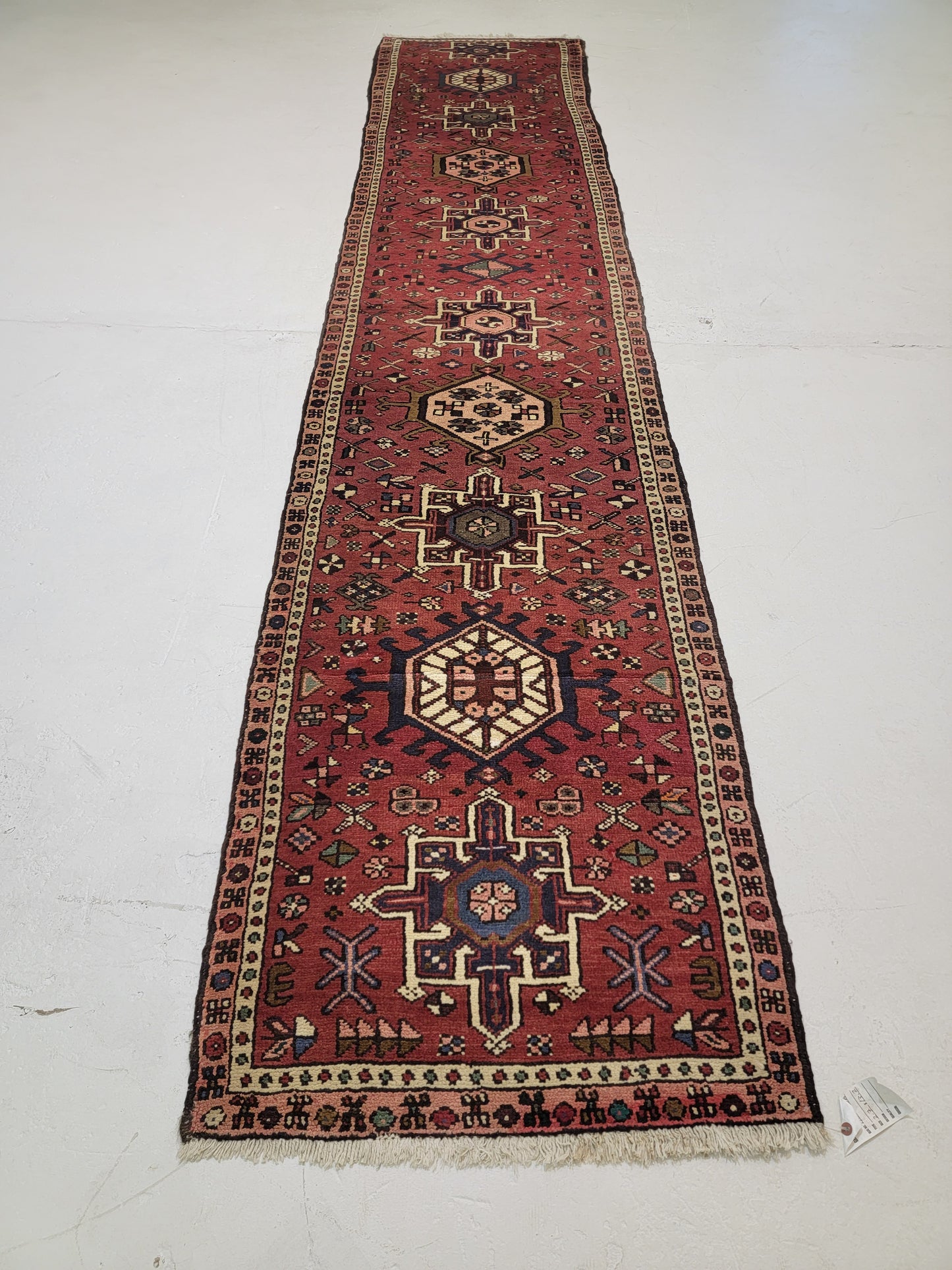 Antique Hand-Knotted Wool Runner Heriz Karajeh 2'7" x 13'2"