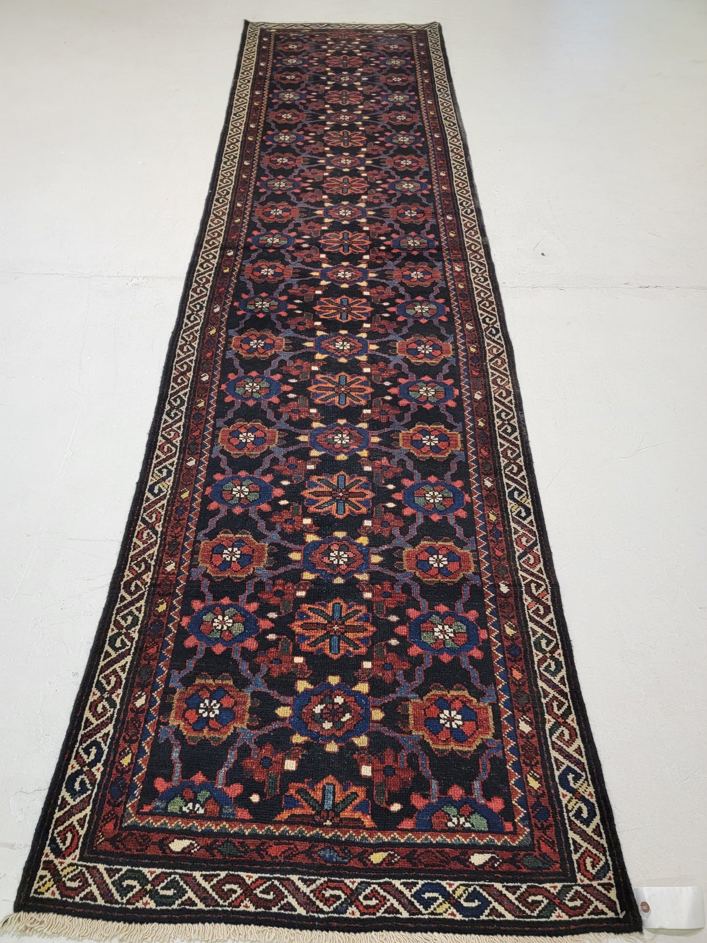 Antique Hand-Knotted Wool Runner Bakhtiari 3'2" x 12'