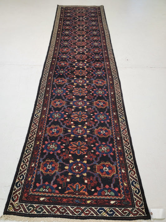 Antique Hand-Knotted Wool Runner Bakhtiari 3'2" x 12'
