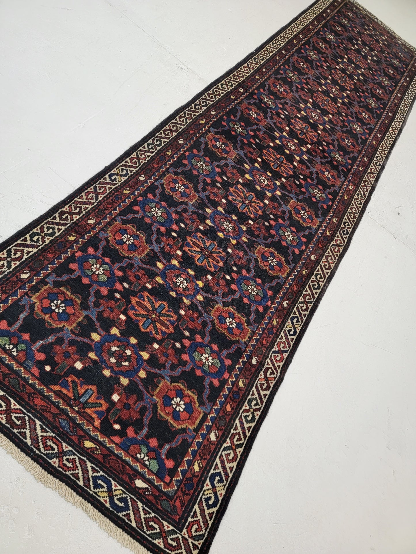 Antique Hand-Knotted Wool Runner Bakhtiari 3'2" x 12'