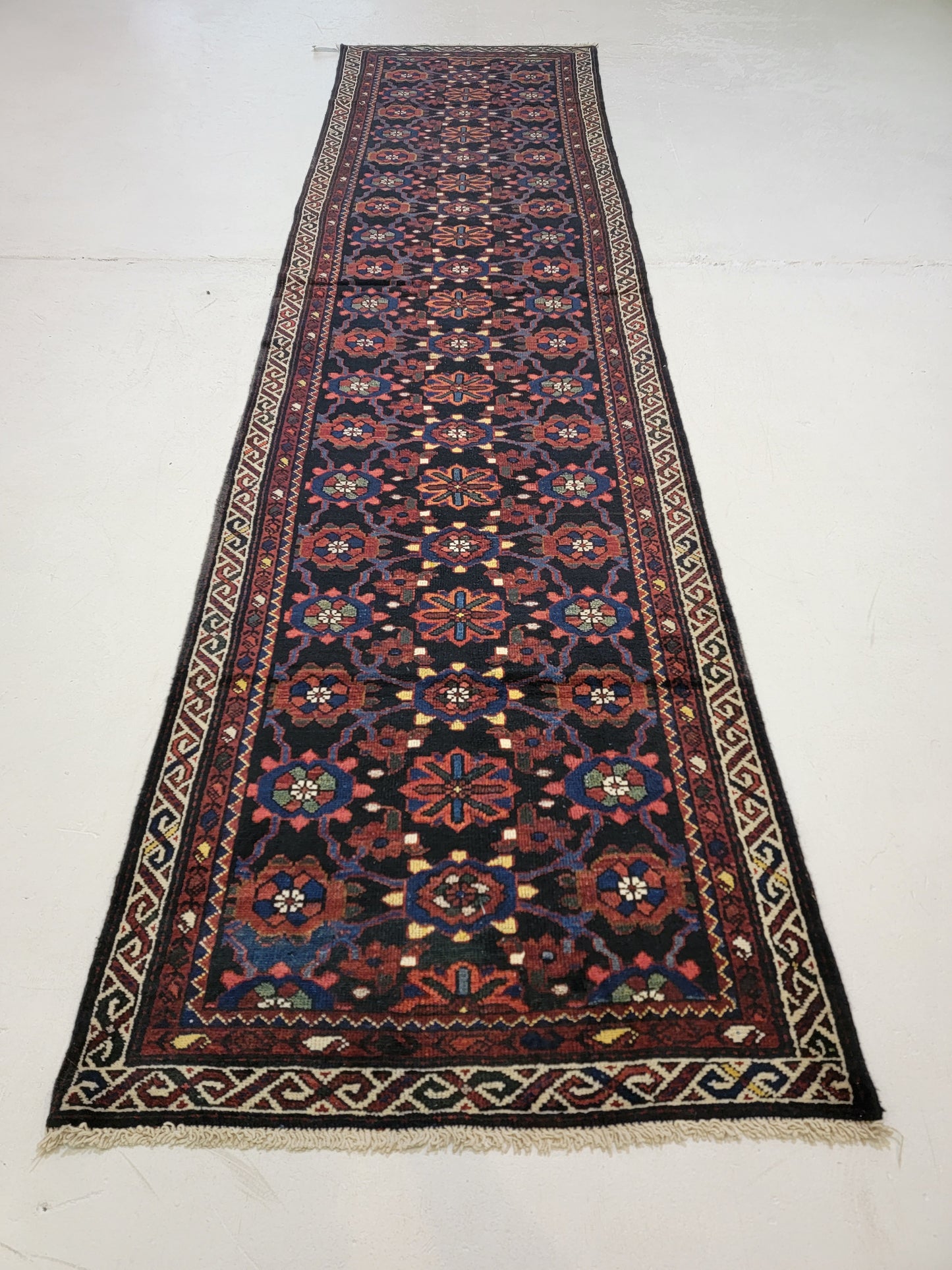Antique Hand-Knotted Wool Runner Bakhtiari 3'2" x 12'