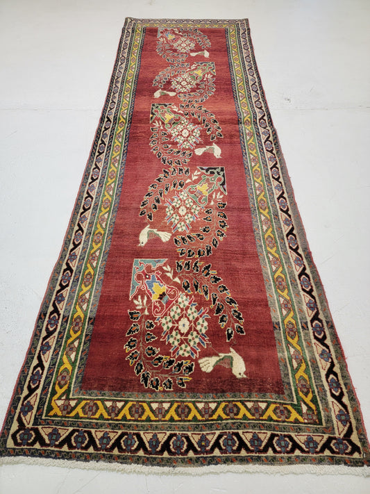 Antique Hand-Knotted Wool Runner Bijar 3'3" x 10'2"