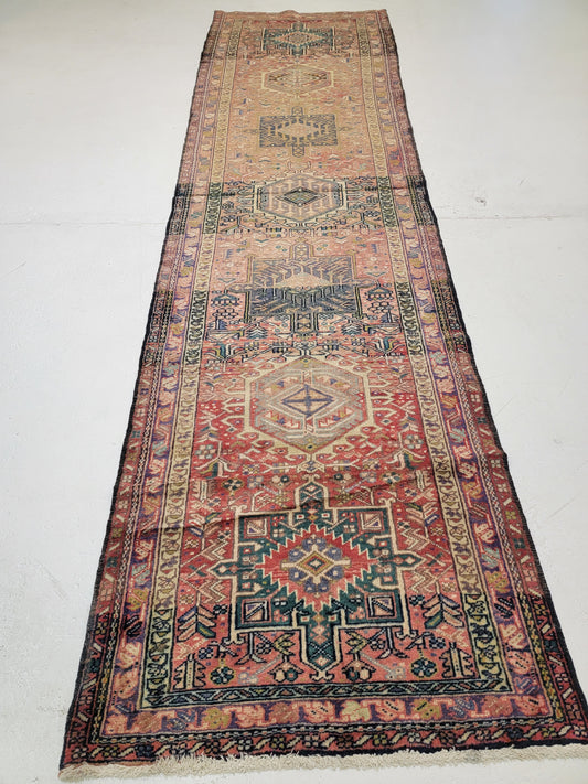 Antique Hand-Knotted Wool Runner Heriz Karajeh 3' x 11'5"