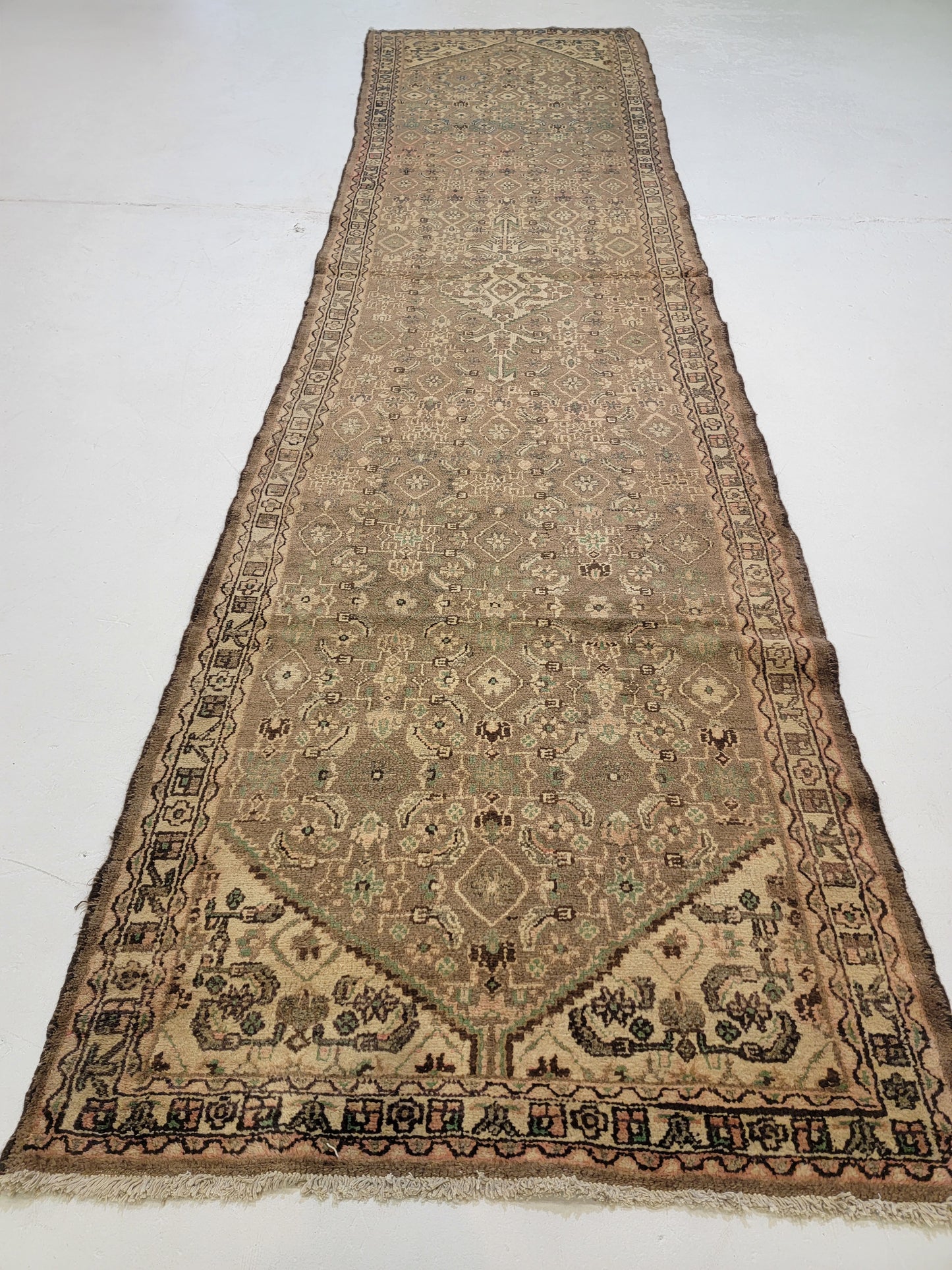 Antique Hand-Knotted Wool Runner Mahal 3'2" x 13'