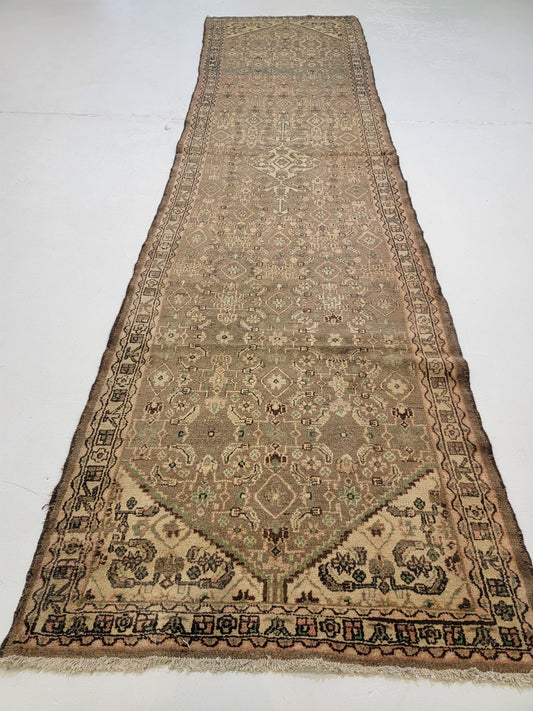 Antique Hand-Knotted Wool Runner Mahal 3'2" x 13'