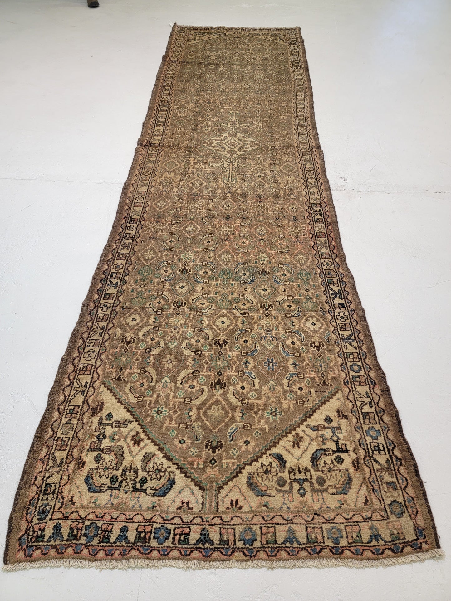 Antique Hand-Knotted Wool Runner Mahal 3'2" x 13'