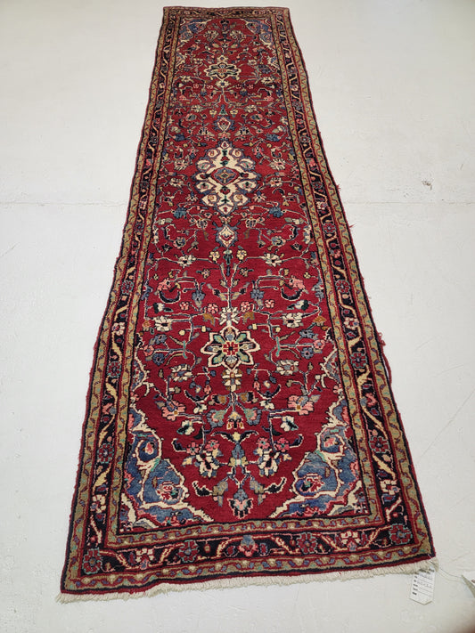 Antique Hand-Knotted Wool Runner Sarouk 2'6" x 9'4"